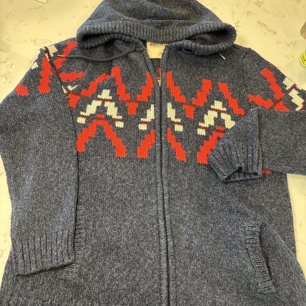 Hollister Hoodie Full Zip Sweater  Aztec Southwest Cotton Blend Pockets Y2K SZ M